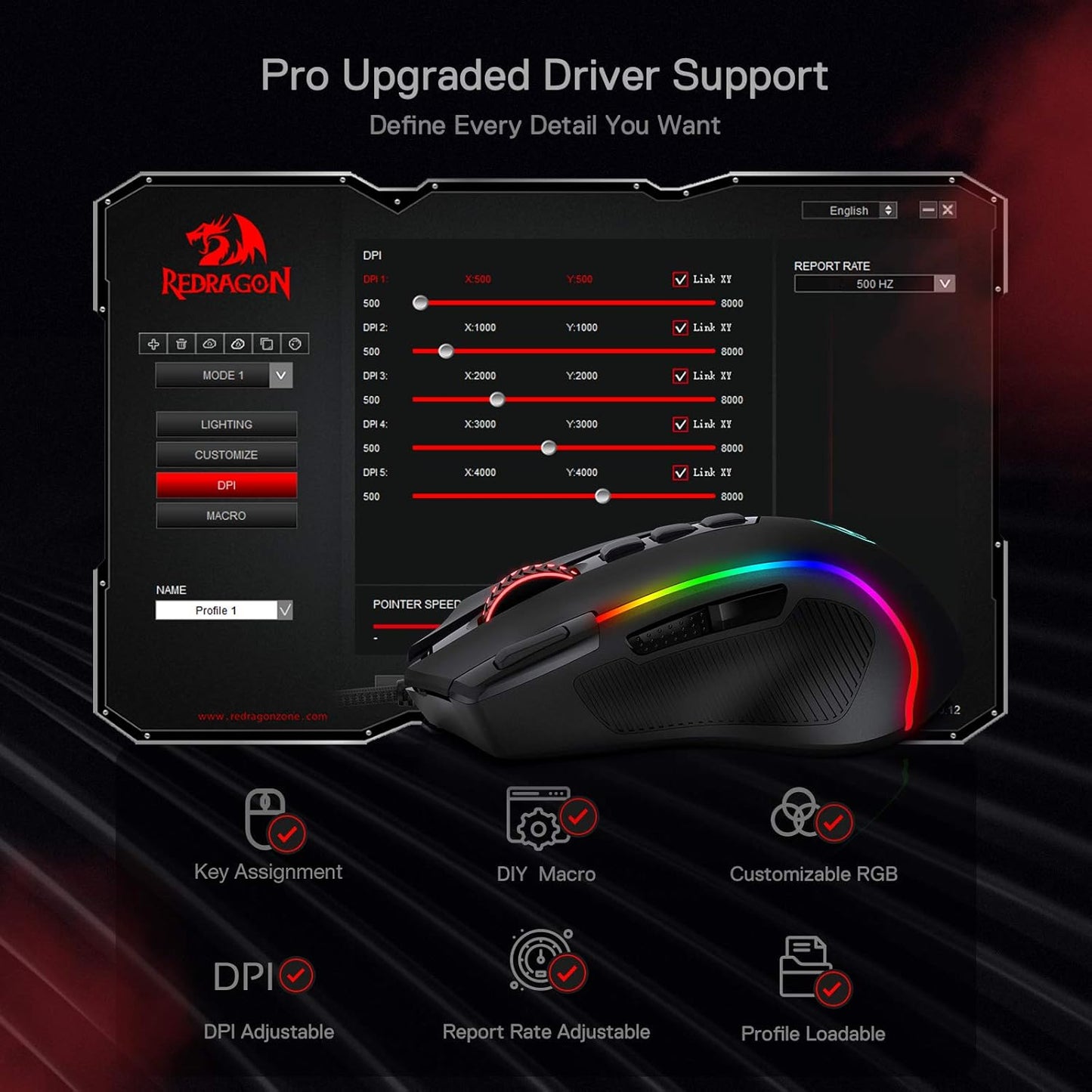 Redragon Predator Wired Gaming Mouse (Black, M612-RGB)